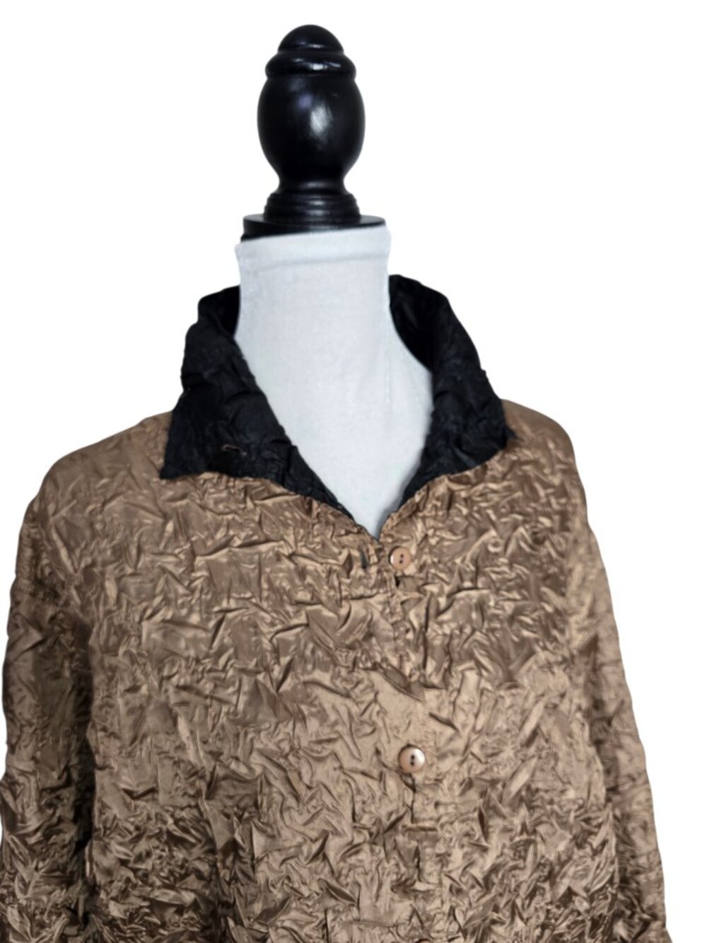 Vintage Reversible Textured Bronze & Black Blouse High Neck Petite Medium - Picture 6 of 16